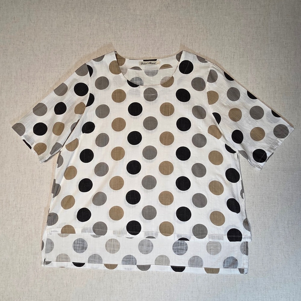 100% Cotton Relaxed Fit Top Large Neutral Polka Dot Minimal Oversize Pullover - Picture 9 of 9
